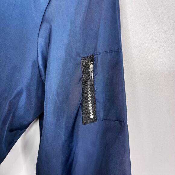 New Zeagoo Womens Small S Navy Blue Bomber Jacket Zip Up Coat Black Trim Pockets - Picture 8 of 10